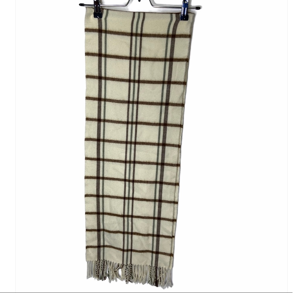 100% Cashmere Light Gray Plaid Scarf Unisex